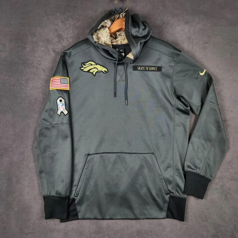 Denver Broncos Salute to Service Nike Hoodie Mens Medium Dark Gray Therma-FIT